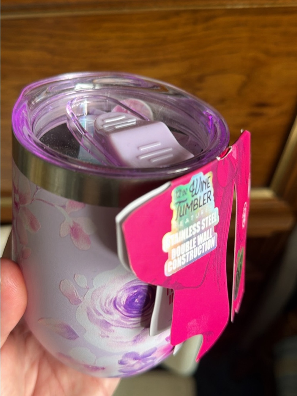 Pink Floral Stainless Steel Wine Tumbler